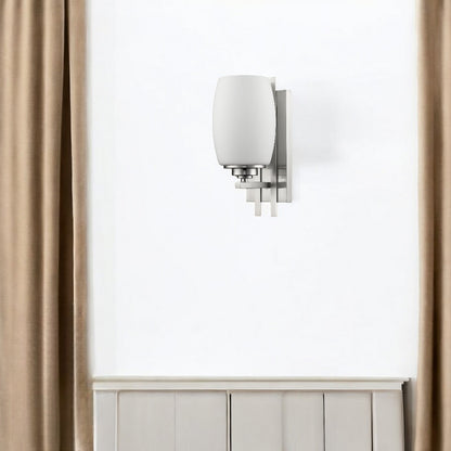 Geometric Silver Wall Sconce with Frosted Glass Shade