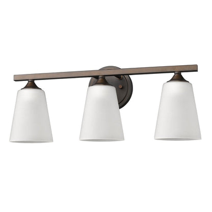 21" Bronze And White Metal and Glass Three Lights Flush Mounted Sconce HomeRoots