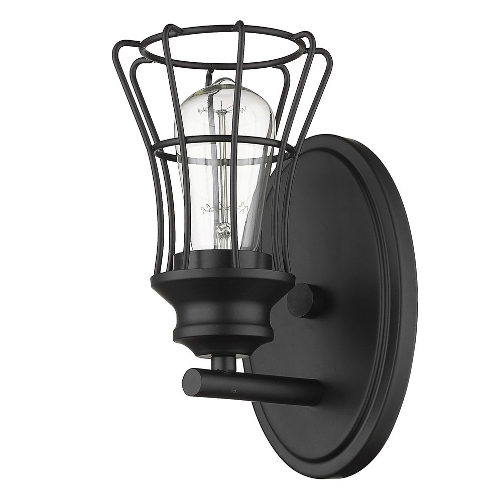 One Light Matte Black Cage Wall Sconce HomeRoots