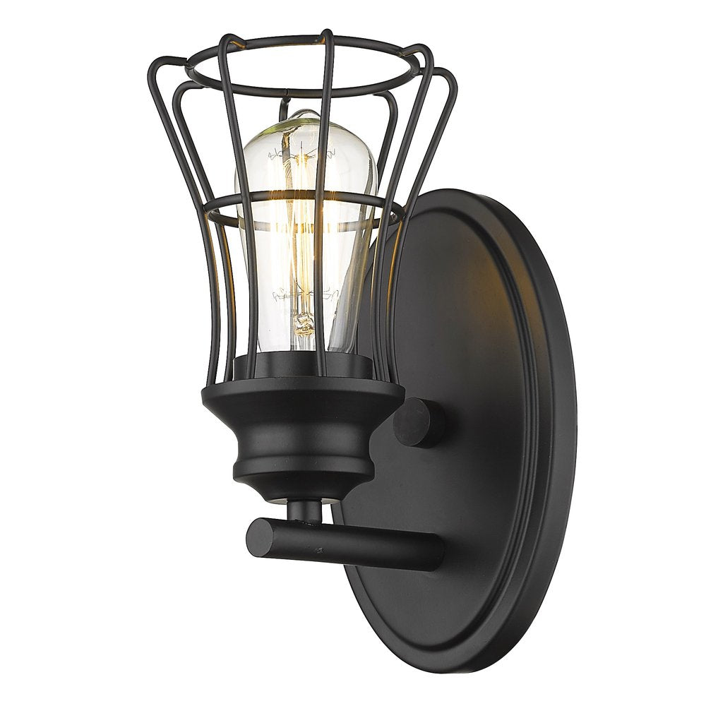 One Light Matte Black Cage Wall Sconce HomeRoots