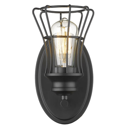 One Light Matte Black Cage Wall Sconce