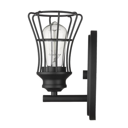 One Light Matte Black Cage Wall Sconce