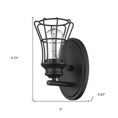 One Light Matte Black Cage Wall Sconce HomeRoots