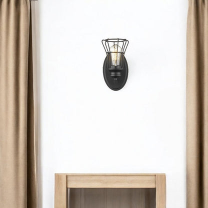 One Light Matte Black Cage Wall Sconce HomeRoots