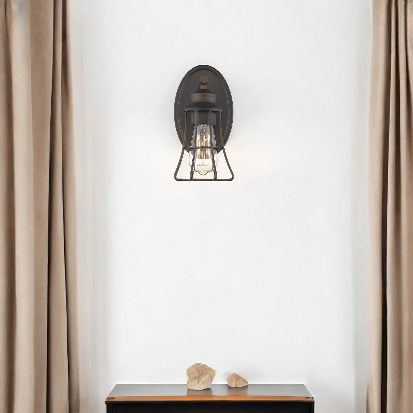 One Light Bronze Cage Wall Light