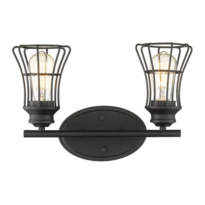 Two Light Matte Black Cage Wall Sconce