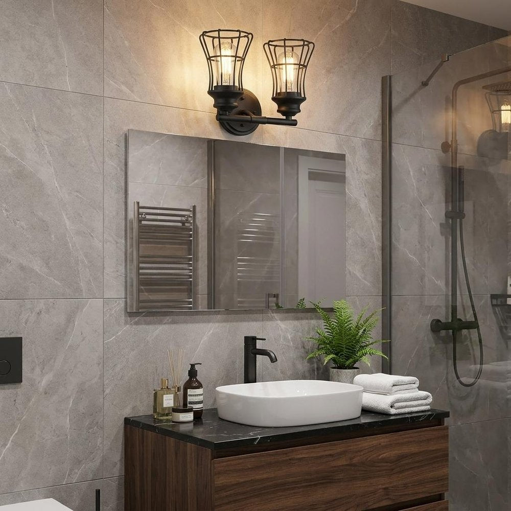 9" Black Metal Vanity Flush Mounted Sconce HomeRoots