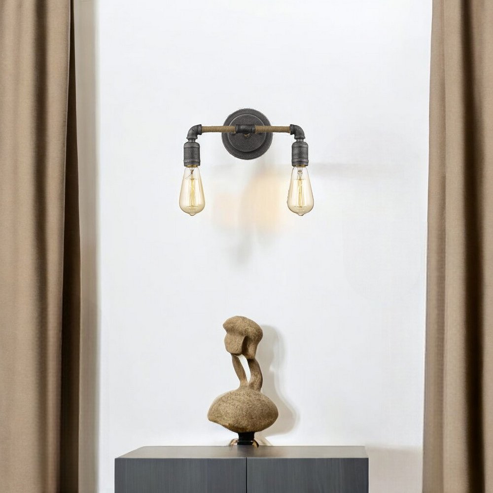 Two Light Industrial Textured Gray Wall Light HomeRoots