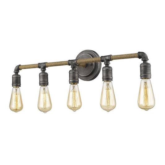 28" Black Metal Five Light Vanity Light HomeRoots