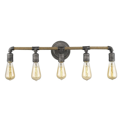 28" Black Metal Five Light Vanity Light HomeRoots