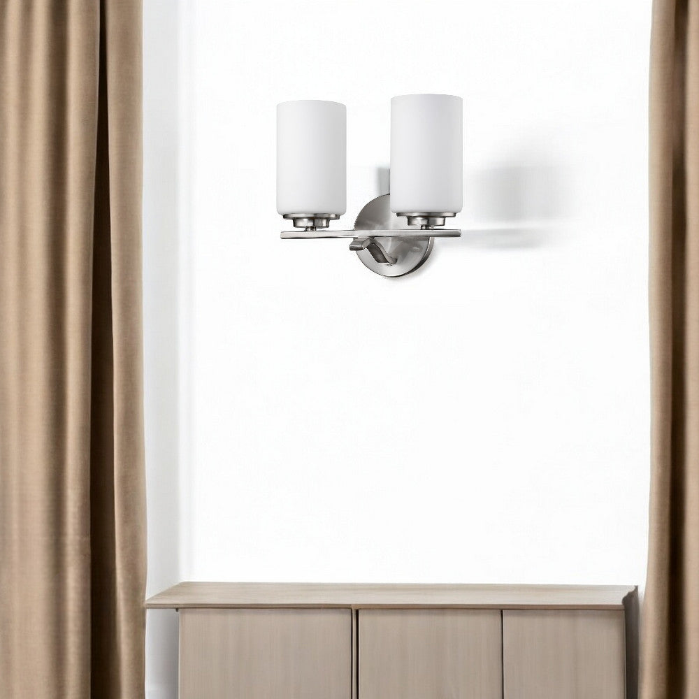 Two Light Silver and Glass Wall Sconce