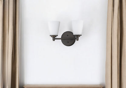 Two Light Bronze Wall Light with Frosted Glass Shade