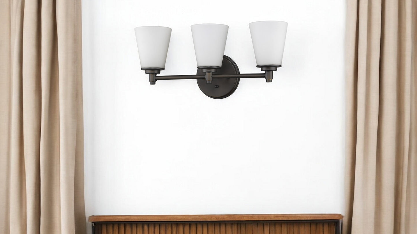 Three Light Bronze Wall Light with Frosted Glass Shade