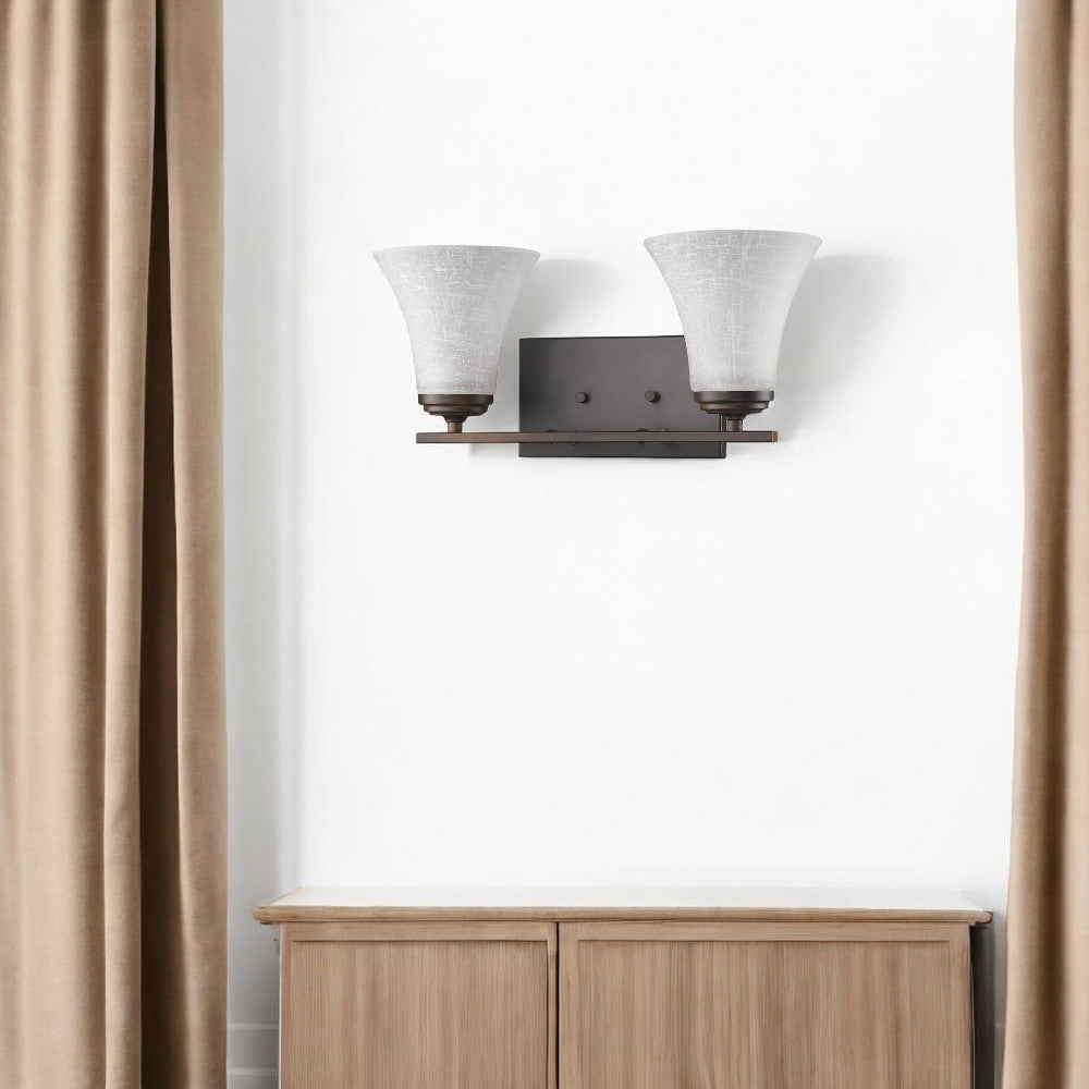 Two Light Bronze Wall Light with Tapered Glass Shade