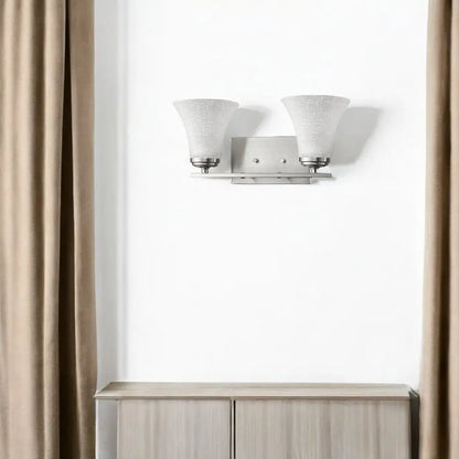 Two Light Silver Wall Light with Tapered Glass Shade HomeRoots