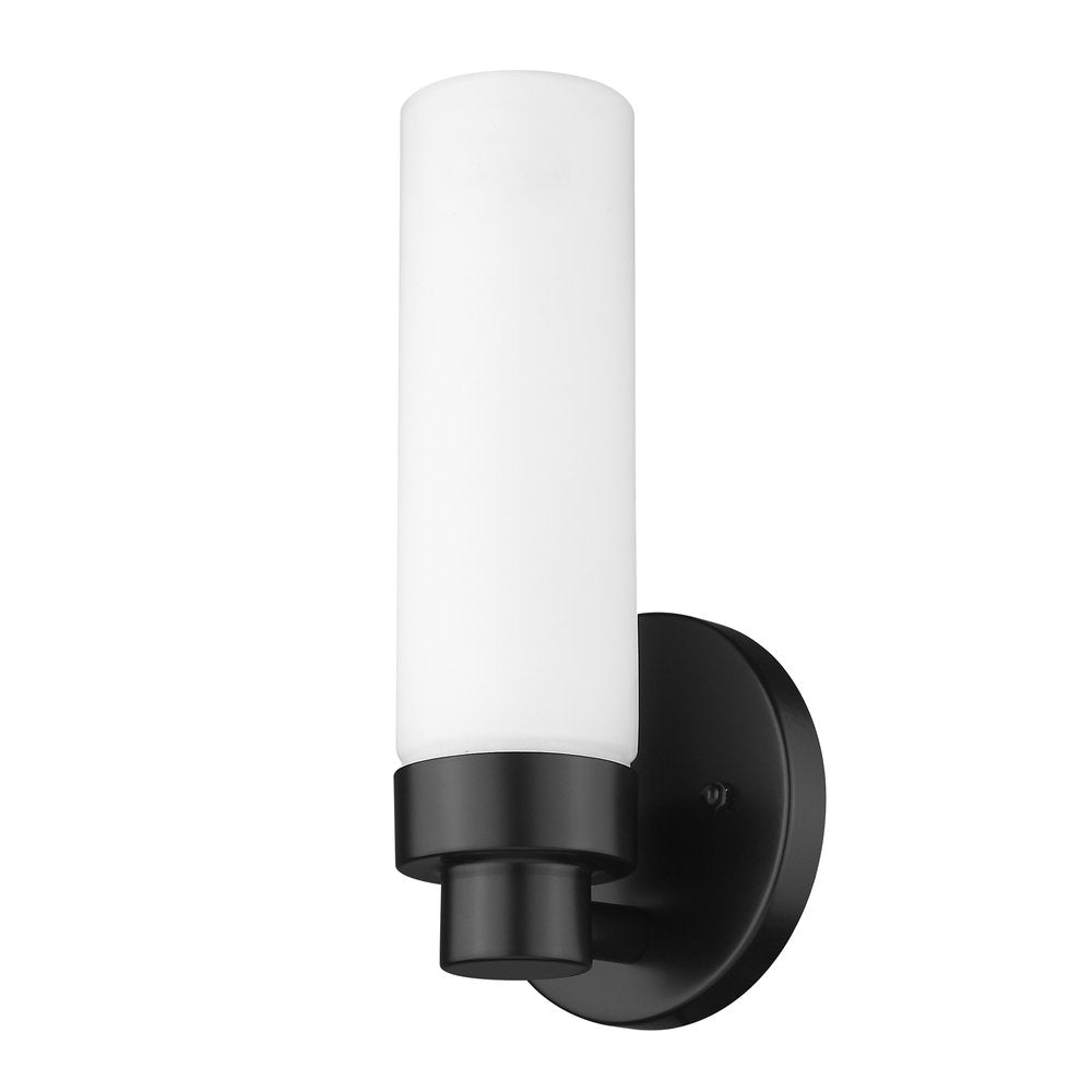 Matte Black Wall Light with Narrow Frosted Glass Shade HomeRoots