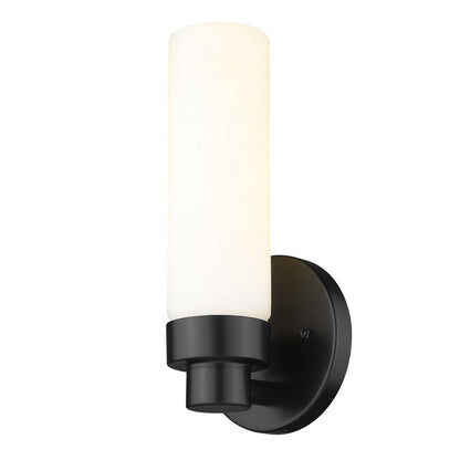 Matte Black Wall Light with Narrow Frosted Glass Shade HomeRoots