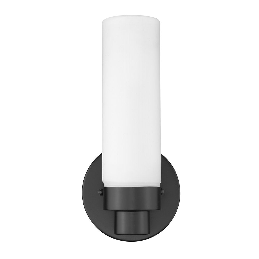 Matte Black Wall Light with Narrow Frosted Glass Shade HomeRoots
