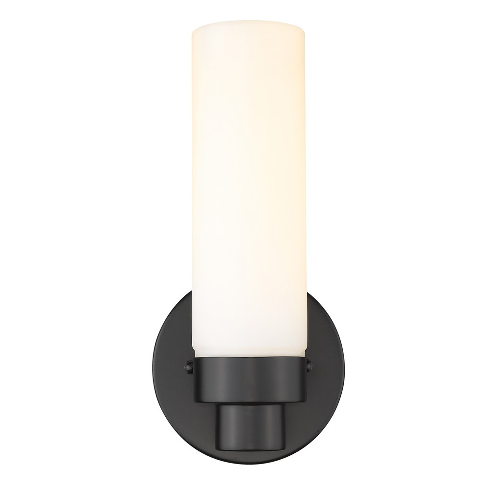 Matte Black Wall Light with Narrow Frosted Glass Shade HomeRoots