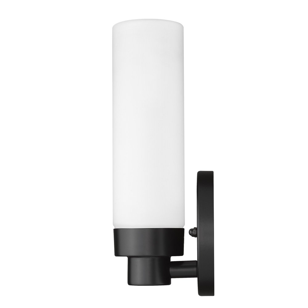 Matte Black Wall Light with Narrow Frosted Glass Shade HomeRoots