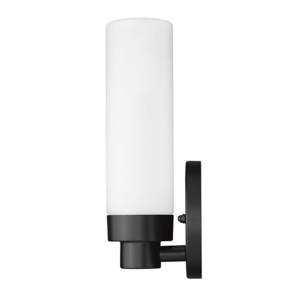 Matte Black Wall Light with Narrow Frosted Glass Shade HomeRoots