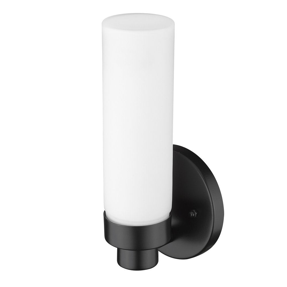 Matte Black Wall Light with Narrow Frosted Glass Shade HomeRoots