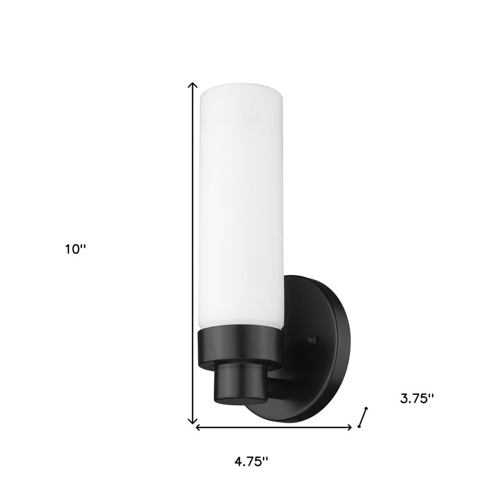 Matte Black Wall Light with Narrow Frosted Glass Shade HomeRoots