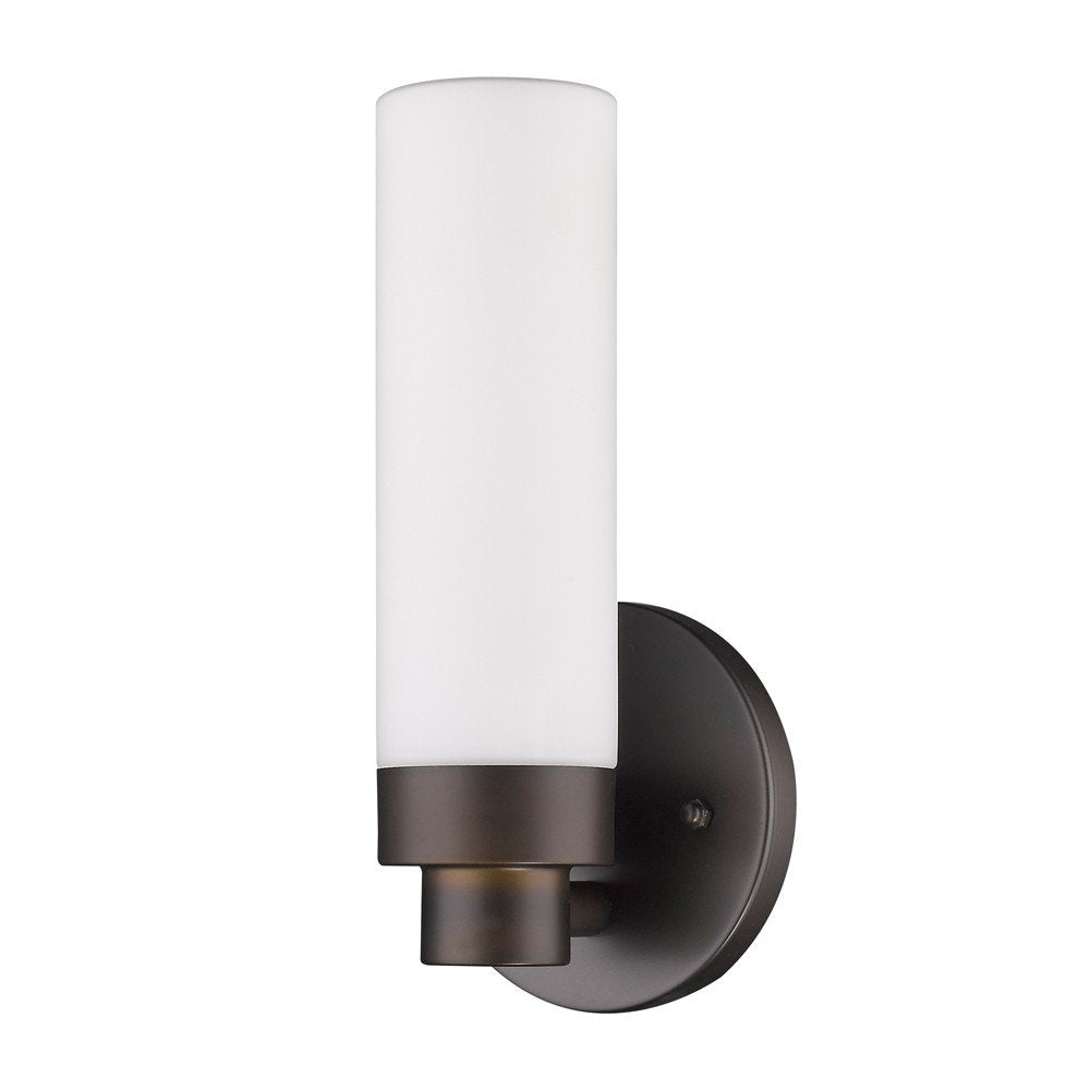Bronze Wall Light with Narrow Frosted Glass Shade — view 1