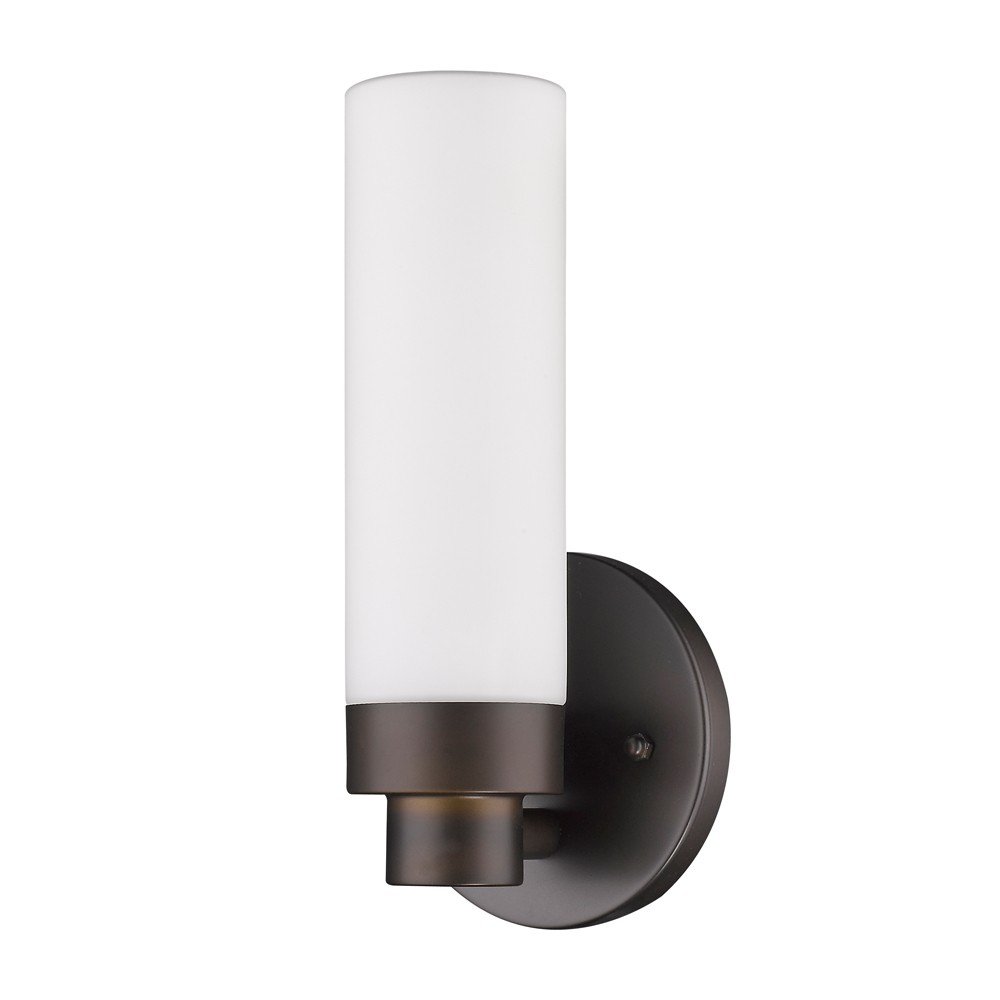 Bronze Wall Light with Narrow Frosted Glass Shade — view 1