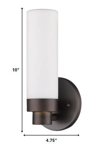 Bronze Wall Light with Narrow Frosted Glass Shade HomeRoots