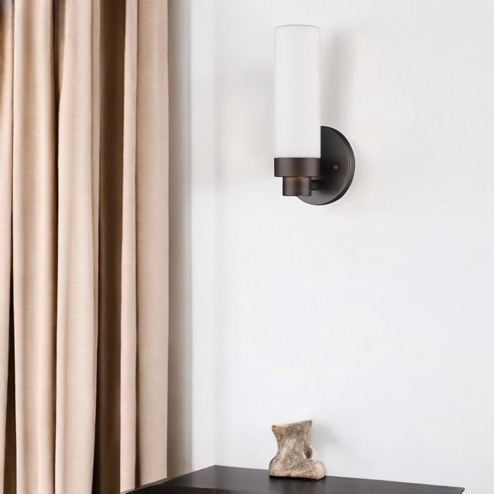 Bronze Wall Light with Narrow Frosted Glass Shade — view 6