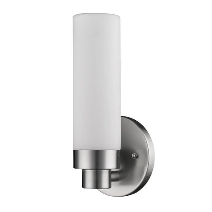 Silver Wall Light with Narrow Frosted Glass Shade HomeRoots