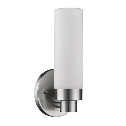 Silver Wall Light with Narrow Frosted Glass Shade HomeRoots
