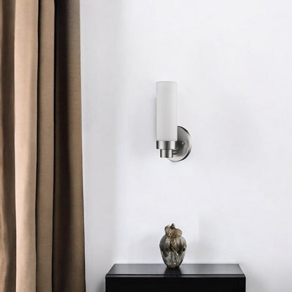 Silver Wall Light with Narrow Frosted Glass Shade HomeRoots