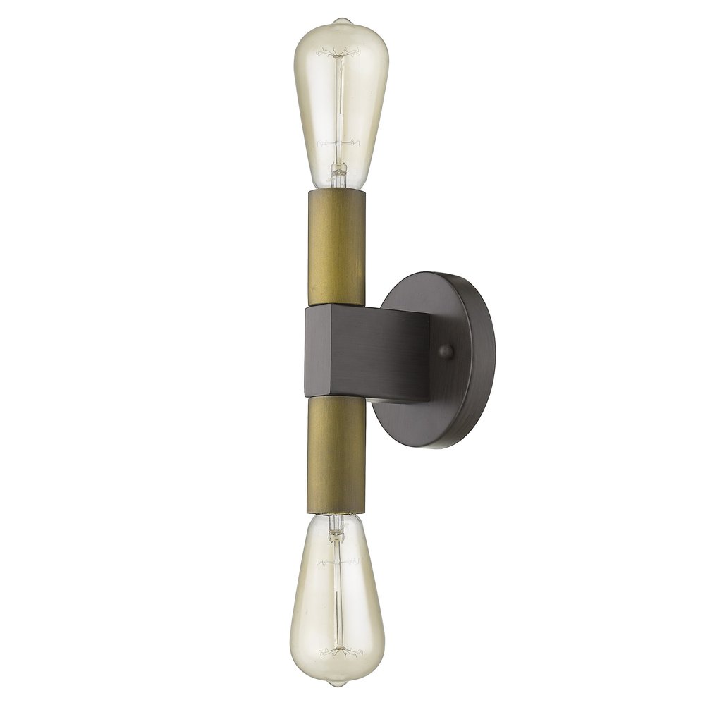 Two Light Brass and Wood Wall Sconce — view 1
