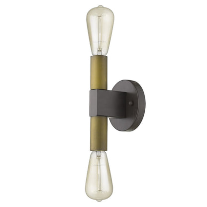 Two Light Brass and Wood Wall Sconce HomeRoots