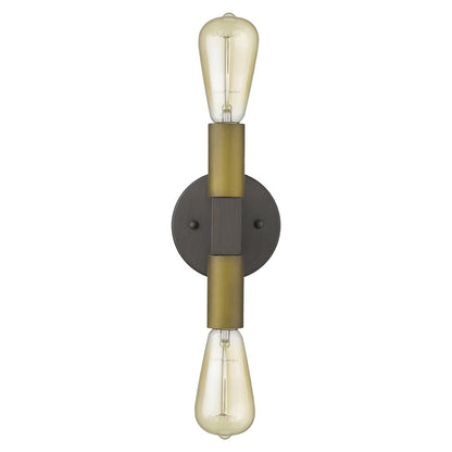 Two Light Brass and Wood Wall Sconce HomeRoots