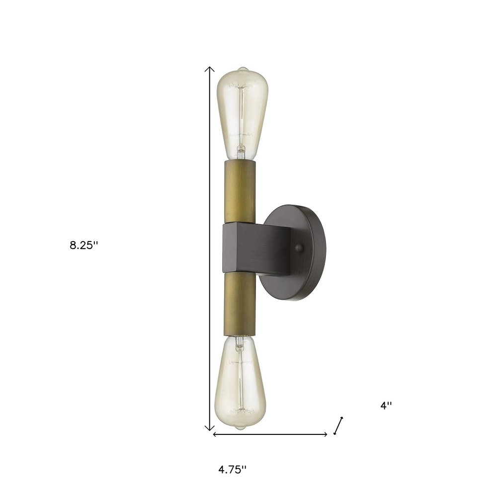 Two Light Brass and Wood Wall Sconce — view 3