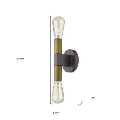Two Light Brass and Wood Wall Sconce HomeRoots