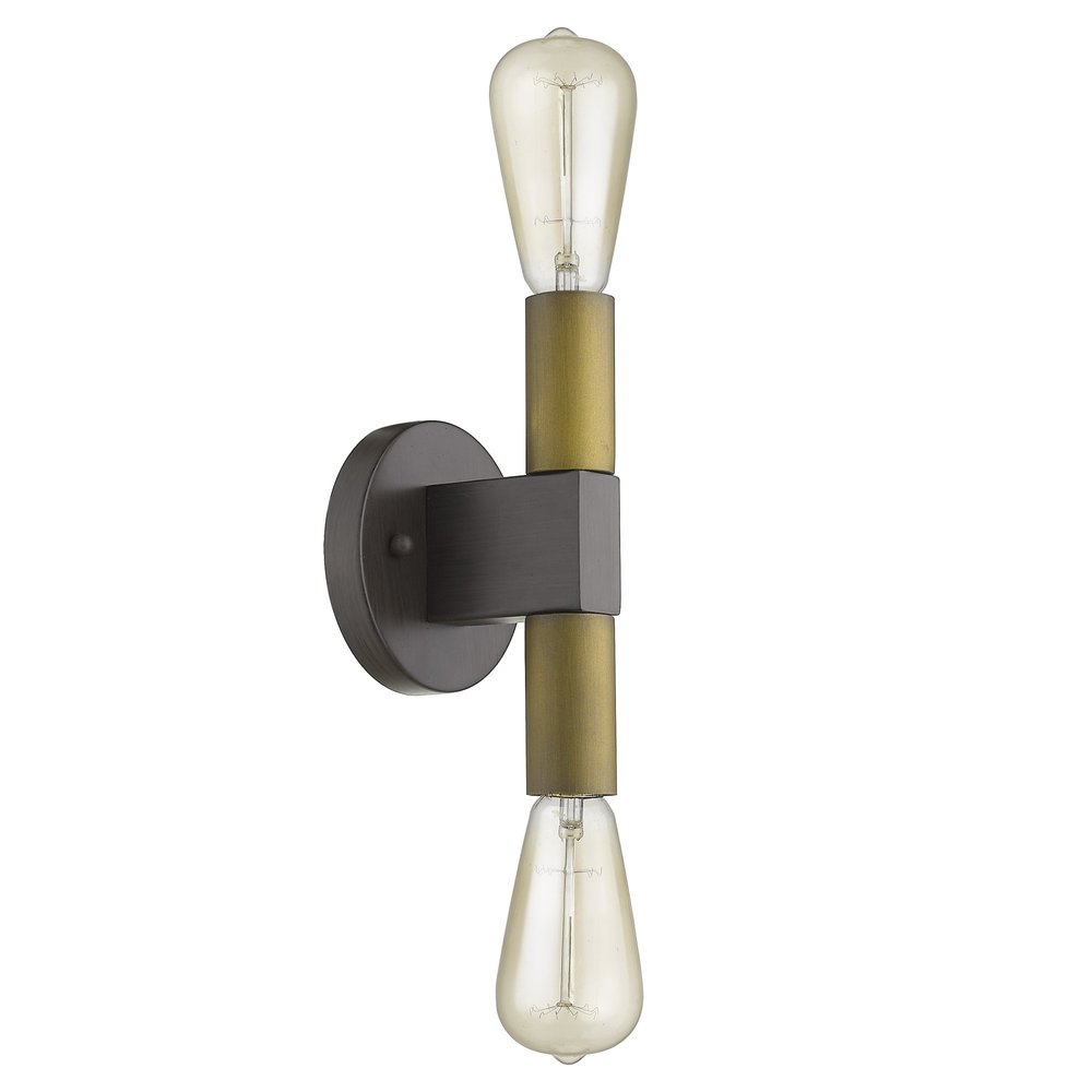 Two Light Brass and Wood Wall Sconce — view 4