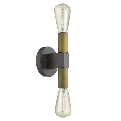 Two Light Brass and Wood Wall Sconce HomeRoots