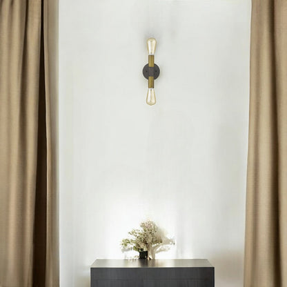 Two Light Brass and Wood Wall Sconce