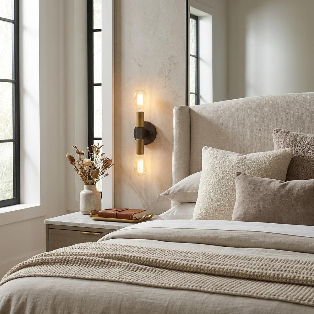 Two Light Brass and Wood Wall Sconce HomeRoots