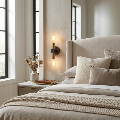 Two Light Brass and Wood Wall Sconce HomeRoots