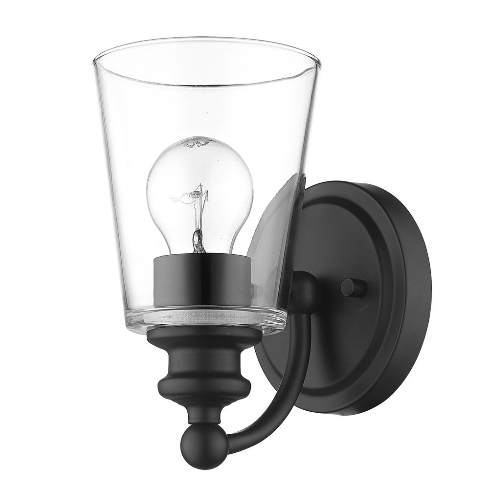 One Light Matte Black Glass Shade Wall Sconce HomeRoots