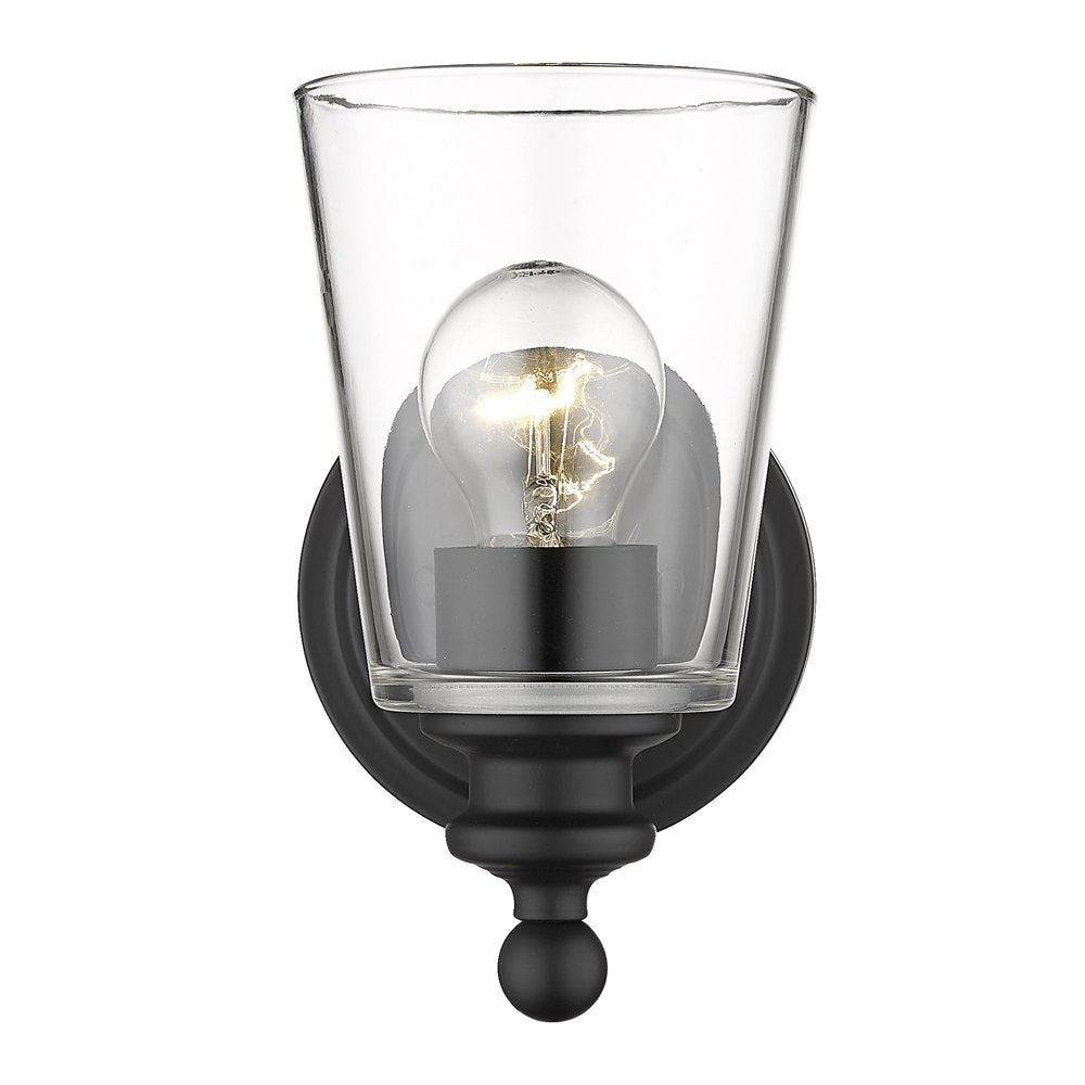 One Light Matte Black Glass Shade Wall Sconce HomeRoots