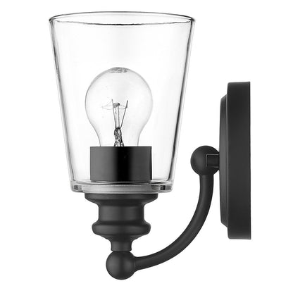 One Light Matte Black Glass Shade Wall Sconce HomeRoots