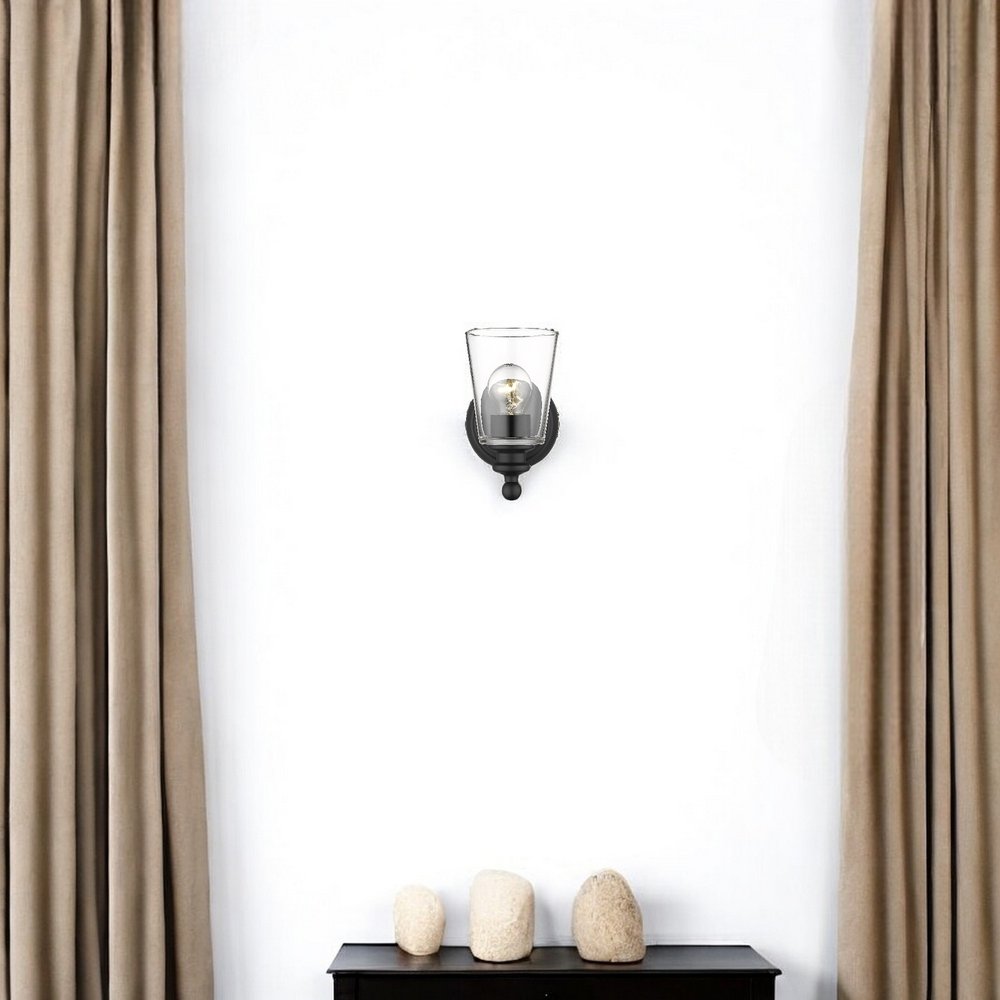 One Light Matte Black Glass Shade Wall Sconce HomeRoots