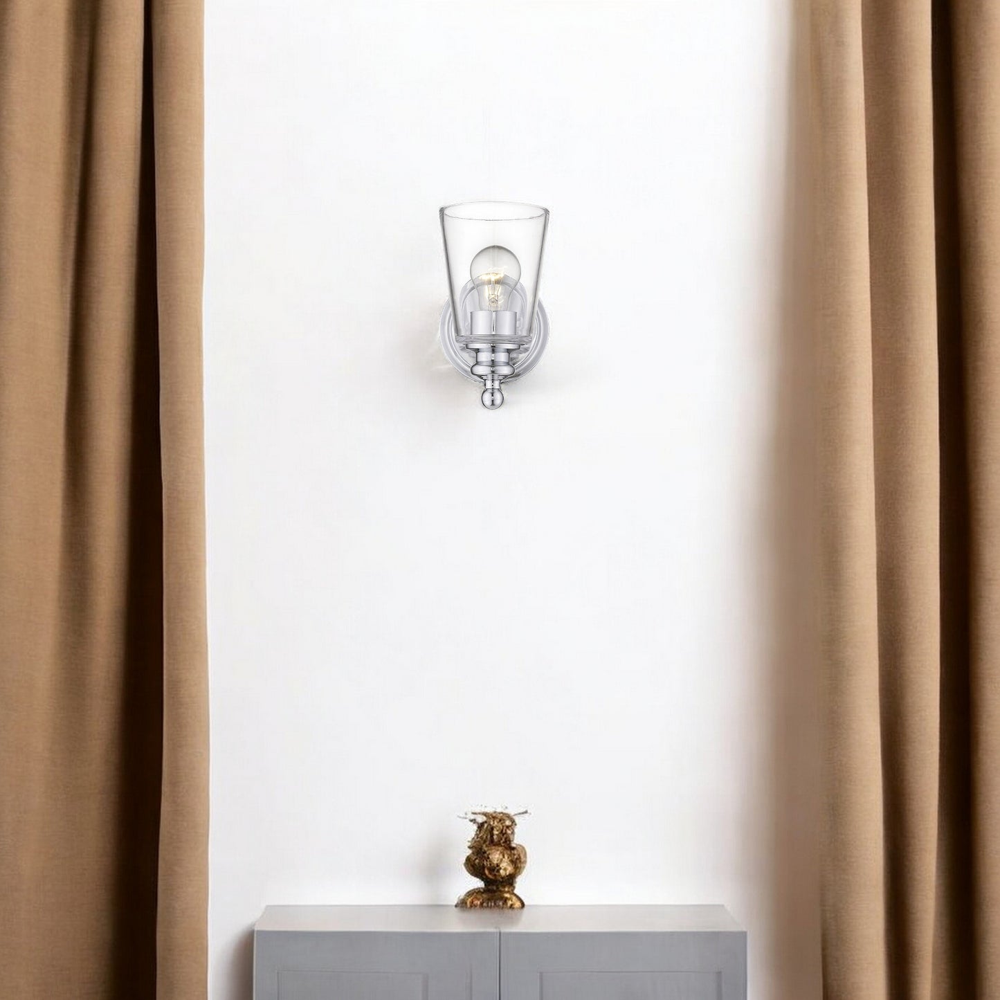 One Light Silver Glass Shade Wall Sconce