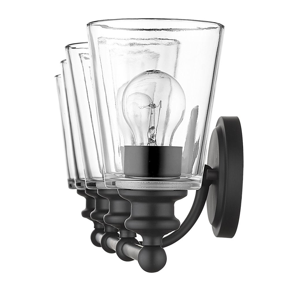 8" Black And Clear Metal and Glass Vanity Flush Mounted Sconce HomeRoots